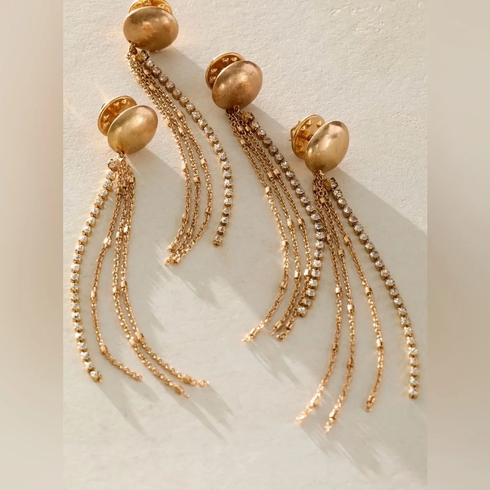 Free People Brandy fringe pin set Gold Brooch with Dangle Chains - Picture 6 of 7